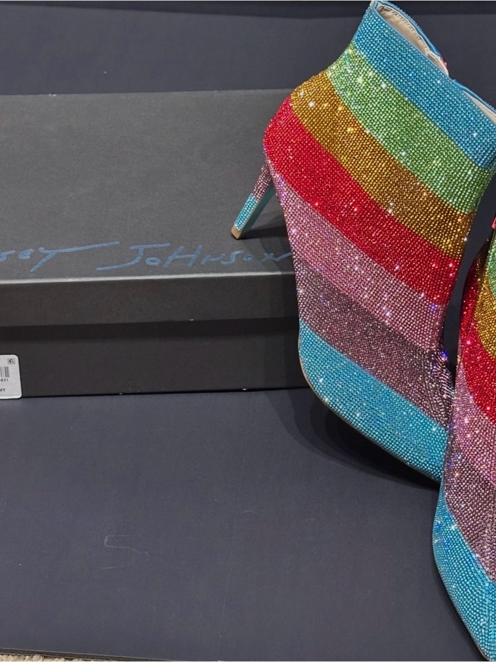Crystal-Embellished Rainbow High Heel Bootie - Multicolor